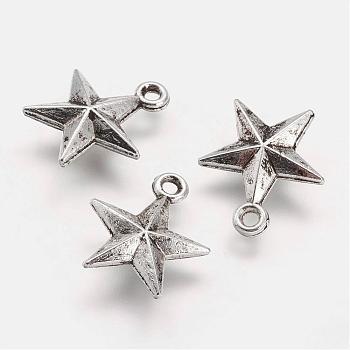 Tibetan Style Alloy Pendants, Star, Antique Silver, 16.5~17x15x2~3mm, Hole: 2~3mm