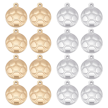16Pcs 2 Colors 304 Stainless Steel Charms, FootBall/Soccer Ball, Golden & Stainless Steel Color, 15.5x13x3.5mm, Hole: 1mm, 8pcs/color