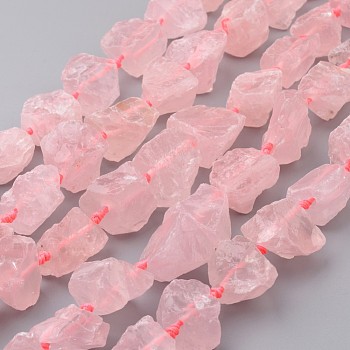 Natural Raw Rose Quartz Beads Strands, Nuggets, 16~32x10~28x7~21mm, Hole: 1mm, about 15~16pcs/strand, 15.7 inch~16.5 inch
