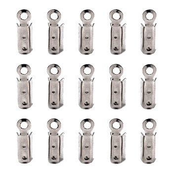 201 Stainless Steel Fold Over Crimp Cord Ends, Stainless Steel Color, 10x3.5x3mm, Hole: 1mm