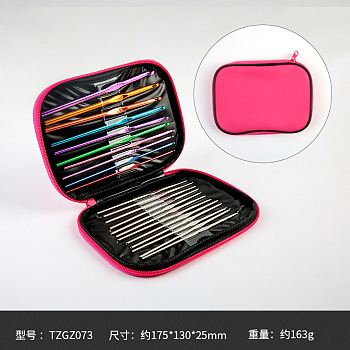 DIY Knitting Needles Sets, Inlcuding Stainless Steel & Aluminum Alloy Hook Needles, Hot Pink, 125~145x0.6~6.5mm, 22pcs/set