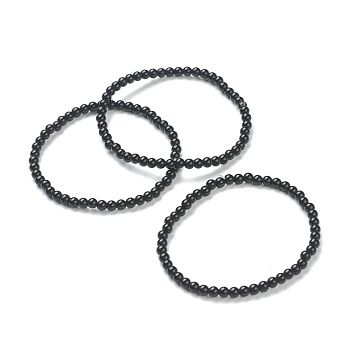 Round Glass Beads Stretch Bracelets for Teen Girl Women, Black, Beads: 4~5mm, Inner Diameter: 2-1/4 inch(5.65cm)