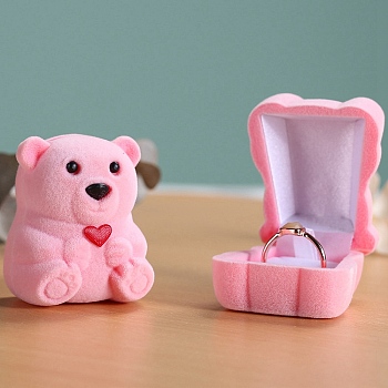 Velvet Bear-shaped Ring Gift Box, Jewelry Box for Ring, Pink, 4.5x3.8x5.5cm