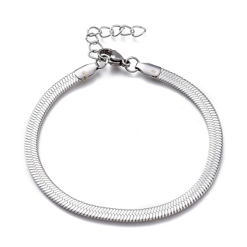 Unisex 304 Stainless Steel Herringbone Chain Bracelets, with Lobster Claw Clasps, Stainless Steel Color, 7 inch(17.9cm), 4.3mm