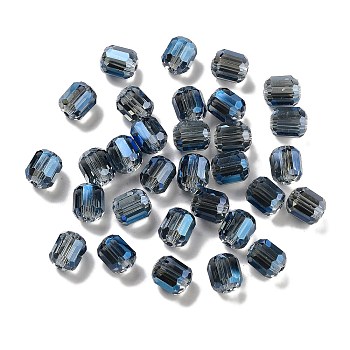 Electroplate Column Glass Beads, Full Rainbow Plated, Faceted, Steel Blue, 9x8mm, Hole: 1.5mm