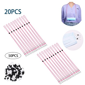 20PCS Adjustable Length Lanyard Strap, Ear Holder Rope, with ABS Hook and 50PCS Adjustable Non Slip Stopper, Pink, 15 inch(38cm)