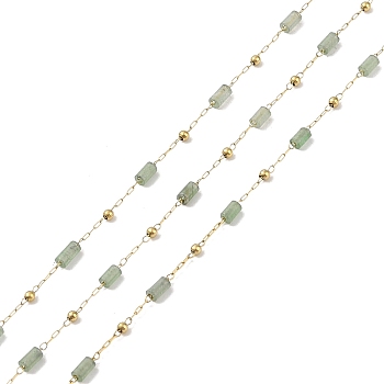 Ion Plating(IP) 304 Stainless Steel Link Chains, Natural Green Aventurine Beads & Spool, Soldered, Real 18K Gold Plated, 6.5x2.7mm, about 32.81 Feet(10m)/Roll