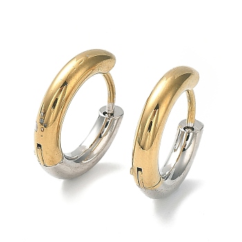Ion Plating(IP) Two Tone 304 Stainless Steel Huggie Hoop Earrings, with 316 Surgical Stainless Steel Pins for Women, Golden & Stainless Steel Color, 9 Gauge, 15x16x3mm