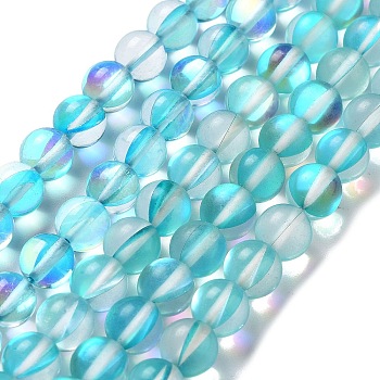 Synthetic Moonstone Beads Strands, Round, Cyan, 8mm, Hole: 1mm, about 23~24pcs/strand, 7.09~7.32 inch(18~18.6cm)