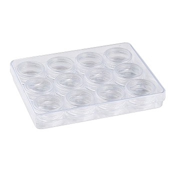 (Defective Closeout Sale:Box is Cracked )Transparent Plastic Nail Art Decorations Storage Box, Nail Art Glitters Sequins Decal Accessories Organizer, Flat Round, Clear, 9.1x12x1.8cm