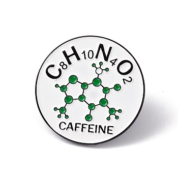 Word Caffeine Enamel Pin, Electrophoresis Black Alloy Brooch for Backpack Clothes, Round Pattern, 30x2mm, Pin: 1.2mm