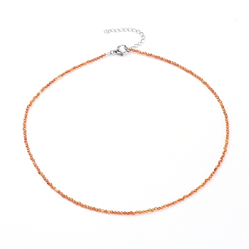 Cubic Zirconia Beaded Necklaces, with 304 Stainless Steel Lobster Claw Clasps and 316 Surgical Stainless Steel Chain Extender, Orange, 15.75 inch(40cm)