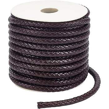 PU Imitation Leather Braided Cord, for Keychain, Round, Coconut Brown, 7x6mm, about 16.40 Yards(15m)/Roll