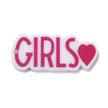 Acrylic Pendants, Word GIRLS, Deep Pink, 30x13x2mm, Hole: 1.4mm