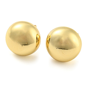 Rack Plating Brass Flat Round Stud Earrings, Long-Lasting Plated, Cadmium Free & Lead Free, Real 18K Gold Plated, 17.5x11.5mm