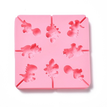 DIY Lollipop Making Food Grade Silicone Molds, Candy Molds, Dinosaur, 8 Cavities, Pink, 147x147x13mm, Inner Diameter: 30~40x35~40mm, Fit for 3mm Stick