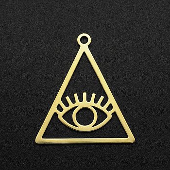 201 Stainless Steel Pendants, Laser Cut, Hollow, Triangle with Eye, Golden, 30x26.5x1mm, Hole: 2mm