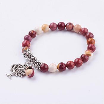 Natural Mookaite Stretch Bracelets, with Tibetan Style Pendants,  2 inch(51mm)