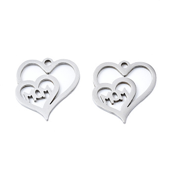 201 Stainless Steel Pendants, Laser Cut, Heart, Stainless Steel Color, 16x14.5x1mm, Hole: 1.4mm