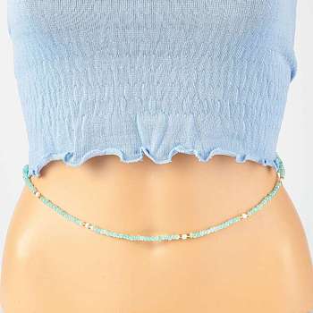 Summer Jewelry Waist Bead, Glass Seed Beaded Body Chain, Bikini Jewelry for Woman Girl, Aqua, 31.5 inch(80cm)