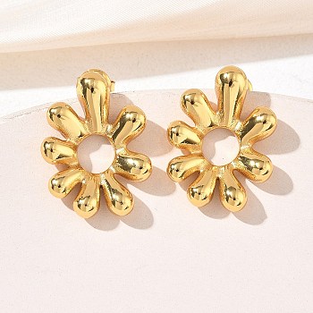 304 Stainless Steel Stud Earrings for Women, Flower, Ion Plating(IP), Golden, 26x20mm