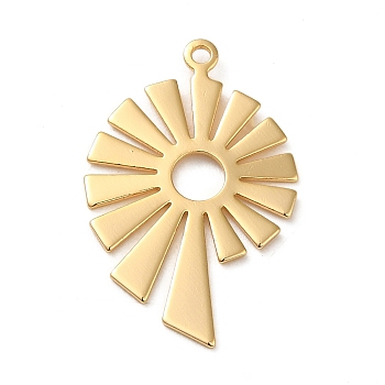 Brass Pendant, Real 18K Gold Plated, Sun, 25x16x0.6mm, Hole: 1.2mm