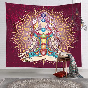 Mandala Yoga Colorful Indian Tapestries, Polyester Bohemian Wall Hanging Tapestry, for Bedroom Living Room Decoration, Rectangle, Yoga Pattern, 1300x1500mm