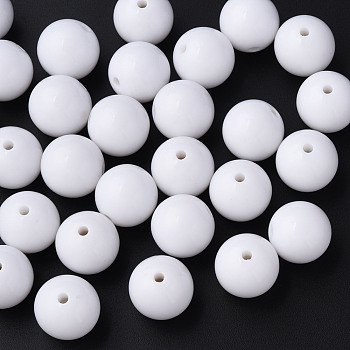 Opaque Acrylic Beads, Round, White, 18x17mm, Hole: 3mm,about 152pcs/500g