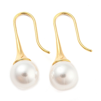 Plastic Pearl Teardrop Dangle Earrings, 304 Stainless Steel Earrings, Real 14K Gold Plated, 29.5x10mm