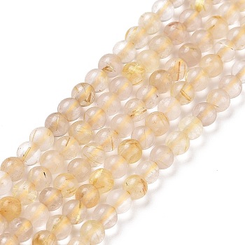 Natural Gold Rutilated Quartz Beads Strands, Round, 4mm, Hole: 0.9mm, about 103pcs/strand, 15.35 inch(39cm)