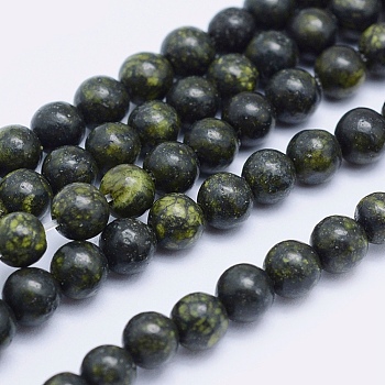 Natural Serpentine/Green Lace Stone Beads Strands, Round, 8mm, Hole: 1mm, about 47pcs/strand, 14.5 inch(37cm)