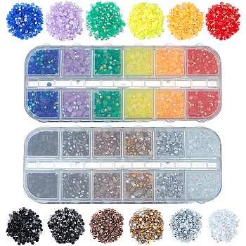 2 Boxes 2 Colors Pointed Back Resin Rhinestone Cabochons, Nail Art Decoration Accessories, Diamond, Mixed Color, 3x1mm