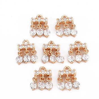 Rack Plating Brass Micro Pave Clear Cubic Zirconia Charms, Long-Lasting Plated, Cadmium Free & Lead Free, Light Gold, 13x10.5x3mm, Hole: 1.2mm