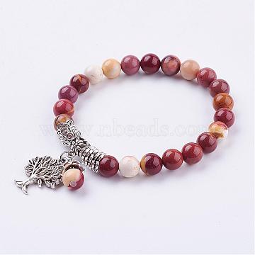 Natural Mookaite Stretch Bracelets, with Tibetan Style Pendants,  2 inch(51mm)(BJEW-F262-A08)