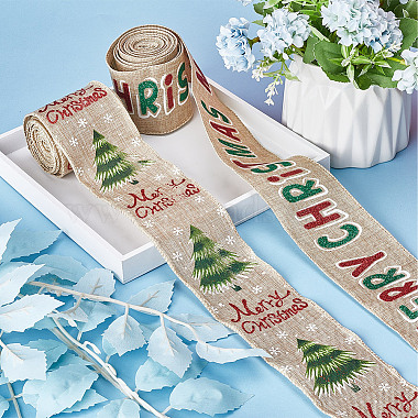 2 Rolls 2 Styles Christmas Printed Linen Ribbon(OCOR-GF0002-72)-4