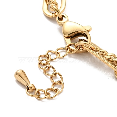 Bracelet multirangs charm croix et boule ronde(BJEW-G639-25G)-3