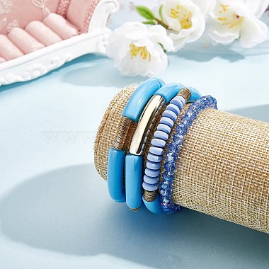 4Pcs 4 Style Acrylic Chunky Curved Tube Stretch Bracelet Sets(BJEW-SW00074-03)-4