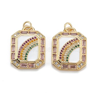 Real 18K Gold Plated White Octagon Brass+Cubic Zirconia+Enamel Pendants