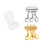 2 Set 2 Style Alloy Magnetic Slide Lock Clasps, Necklace Layering Clasps, with Lobster Claw Clasps, 3-Strand, 6-Hole, Tube, Mixed Color, 25x20mm, Hole: 1.5mm, 1set/style(FIND-YW0001-24)