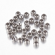 202 Stainless Steel Beads, Round, Stainless Steel Color, 2x1.5mm, Hole: 1mm(STAS-F170-07P-B)