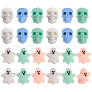 24Pcs 6 Style Halloween Silicone Beads, DIY Nursing Necklaces and Bracelets Making, Chewing Pendants For Teethers, Skull/Ghost, Mixed Color, 21~22.5x16~20.5x9.5~20mm, Hole: 2.5~3mm, 4pcs/style(SIL-CA0002-83)