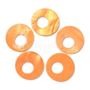 Spray Painted Natural Freshwater Shell Pendants, Flat Round Charms, Orange, 28x2.5mm, Hole: 1.2mm(BSHE-P033-16A)