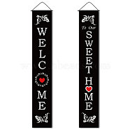 Rectangle Door Wall Hanging Polyester Sign for Festival, for Festival Party Decoration Supplies, Welcome Sweet Home, Black, 180x30cm, 2pcs/set(HJEW-WH0036-02F)