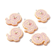 Opaque Resin Pendants, with Platinum Tone Iron Loop, Imitation Biscuits, Lion, Sandy Brown, 36.5~37x28~31x4~5mm, Hole: 1.5mm(CRES-I027-06P)