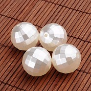 Faceted Round Acrylic Imitation Pearl Beads, White, 20mm, Hole: 2mm, about 102pcs/500g(OACR-O002-3478)