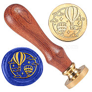 Golden Plated Brass Sealing Wax Stamp Head, with Wood Handle, for Envelopes Invitations, Gift Cards, Hot Air Balloon, 83x22mm, Head: 7.5mm, Stamps: 25x14.5mm(AJEW-WH0208-931)