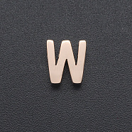 201 Stainless Steel Charms, for Simple Necklaces Making, Laser Cut, Letter, Rose Gold, Letter.W, 8x7x3mm, Hole: 1.8mm(STAS-R109-JA433-W-3)