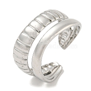 304 Stainless Steel Double Lines Open Cuff Ring, Stainless Steel Color, US Size 8 1/4(18.3mm)(RJEW-C067-18P)