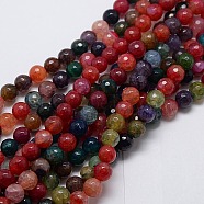 Natural Agate Round Beads Strand, Dyed, Faceted, Mixed Color, 8mm, Hole: 1mm, about 47pcs/strand, 15.35 inch(G-L084-8mm-12)