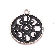 Alloy Enamel Pendants, Flat Round with Moon Phase Charm, Rose Gold, 23x20x1mm, Hole: 2mm(FIND-C015-02RG)